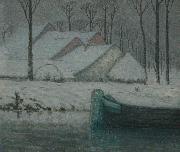 Snowy landscape with barge